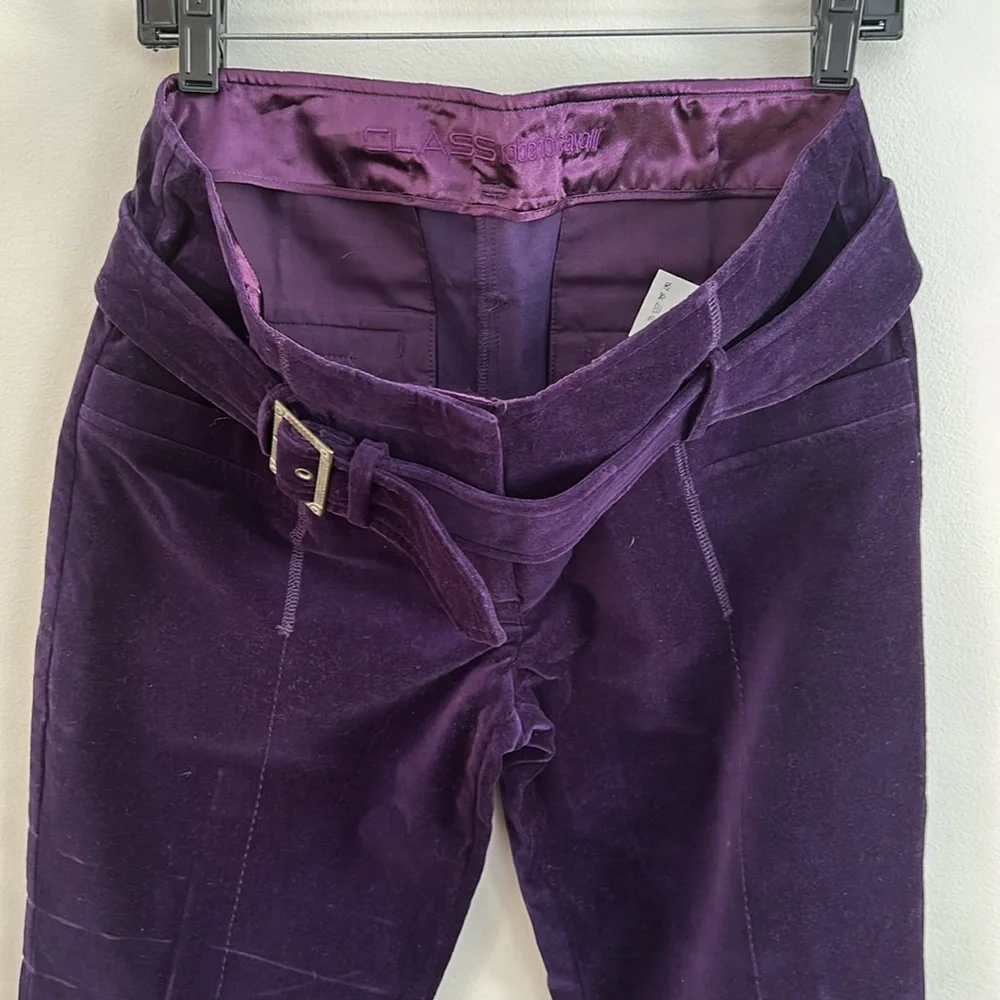 Vintage Roberto Cavalli Low Rise Bootcut Velvet Pants Purple - Picture 2 of 7